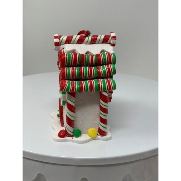 Christmas Candy Cane Peppermint Gingerbread House White Tiered Tray Decor - Picture 6 of 6
